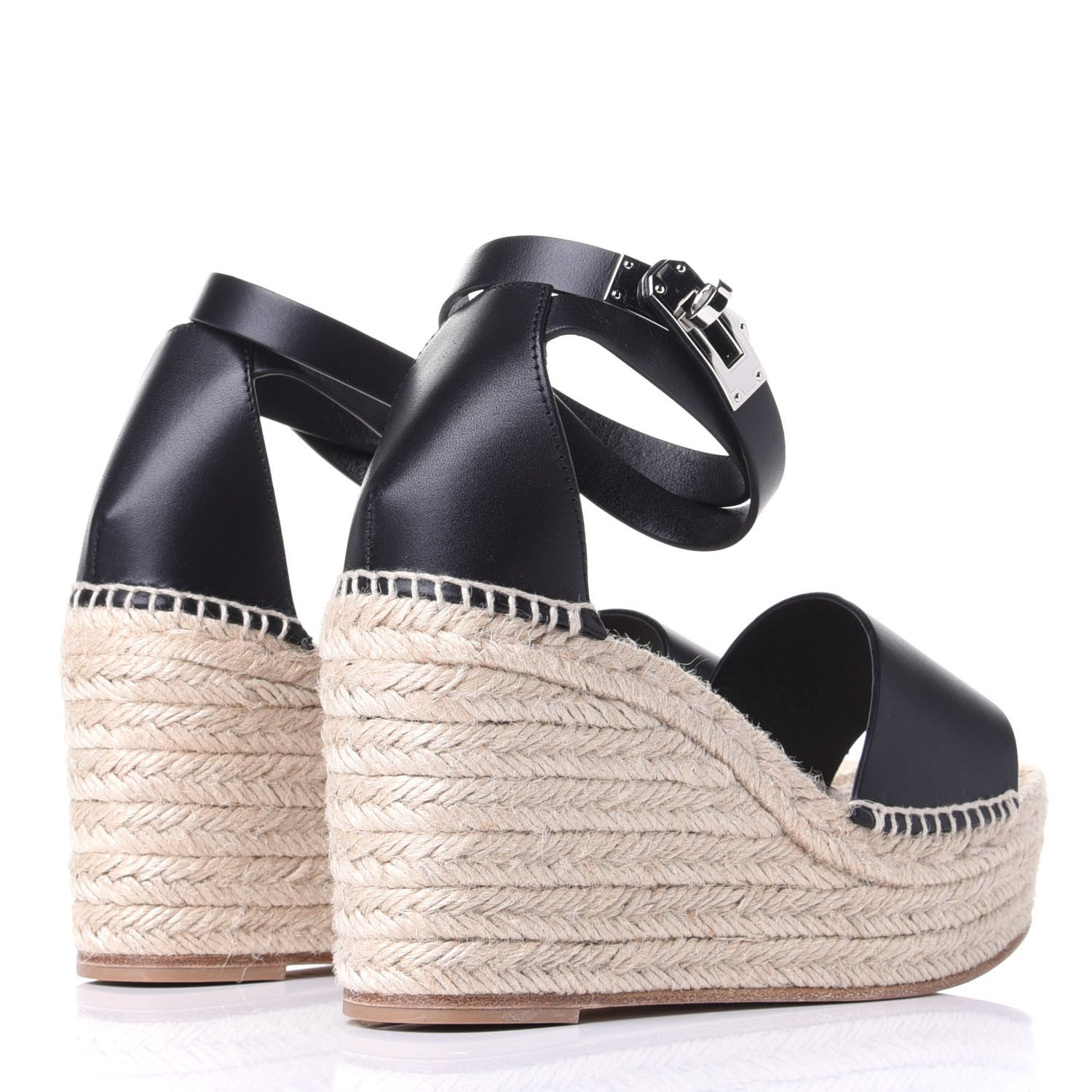 Hermes Calfskin Tipoli Espadrille Wedges 39 Black 4 of 10