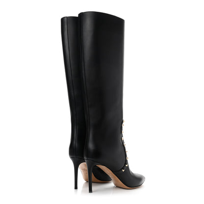 Valentino Garavani Calfskin Rockstud Tall Boots 39 Black 4 of 10