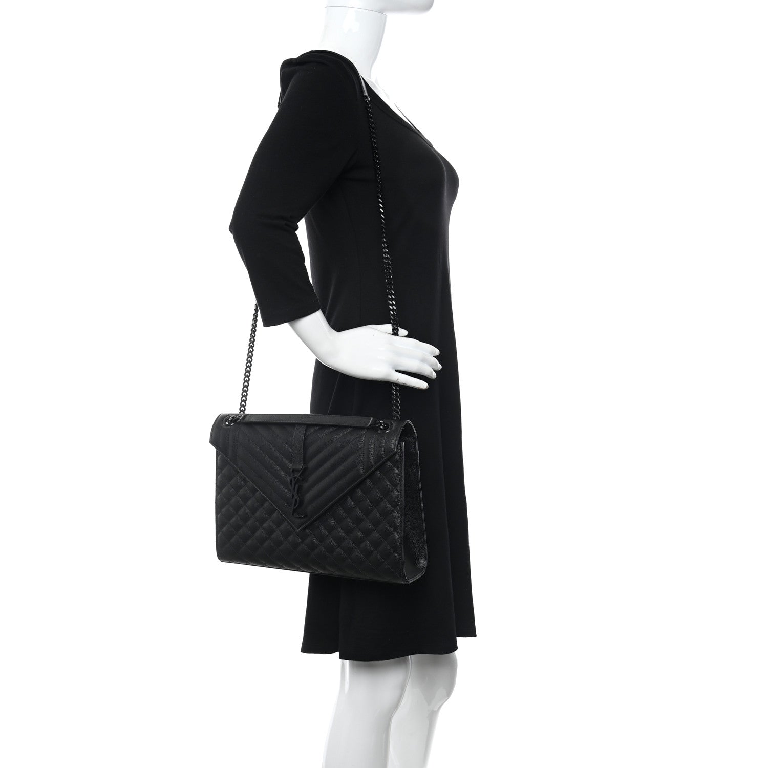 Saint Laurent Grain De Poudre Textured Mixed Matelasse Large Triquilt Monogram Satchel Black 2 of 7