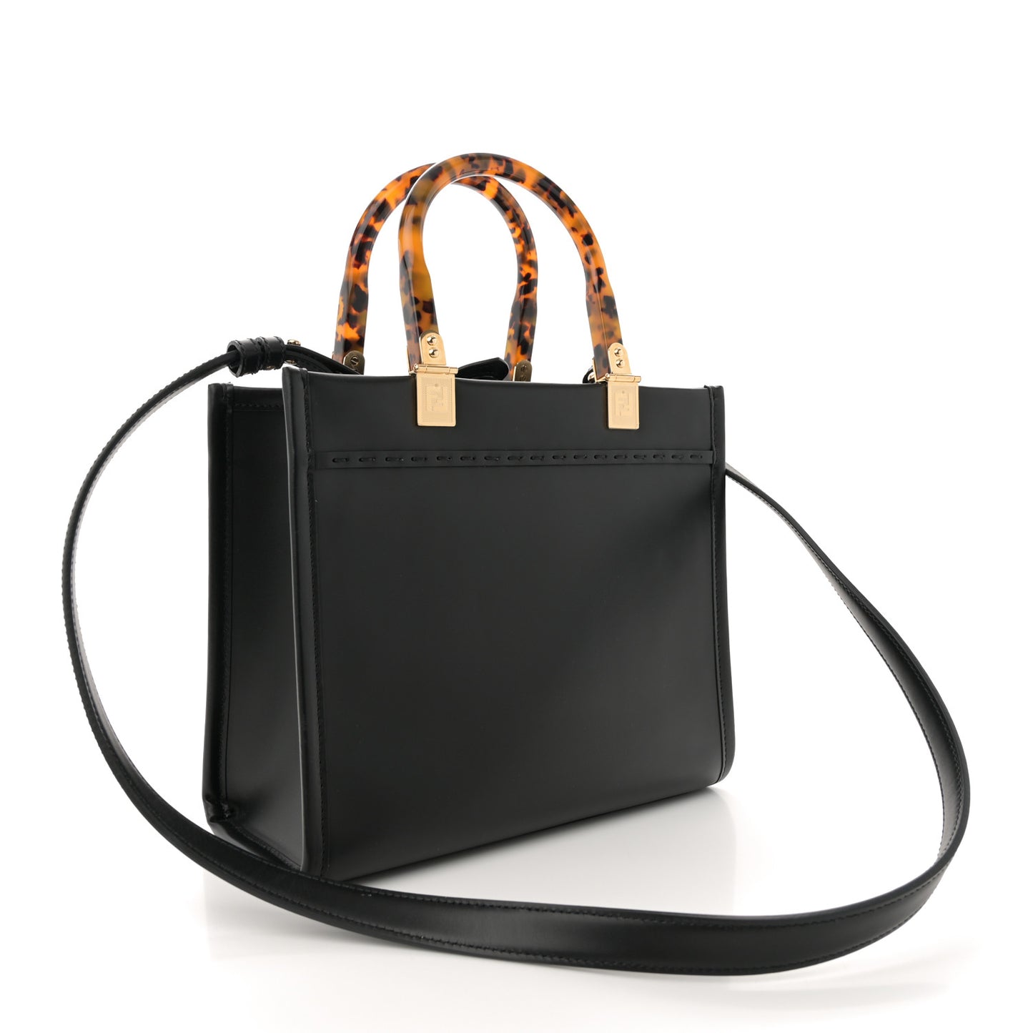 Vitello King Plexiglass Logo Embossed Small Fendi Sunshine Shopper Tote Black