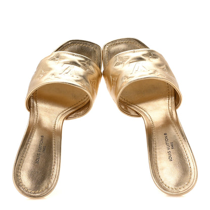 Louis Vuitton Metallic Lambskin Embossed Monogram Revival High Heel Mules 36.5  Gold 2 of 8