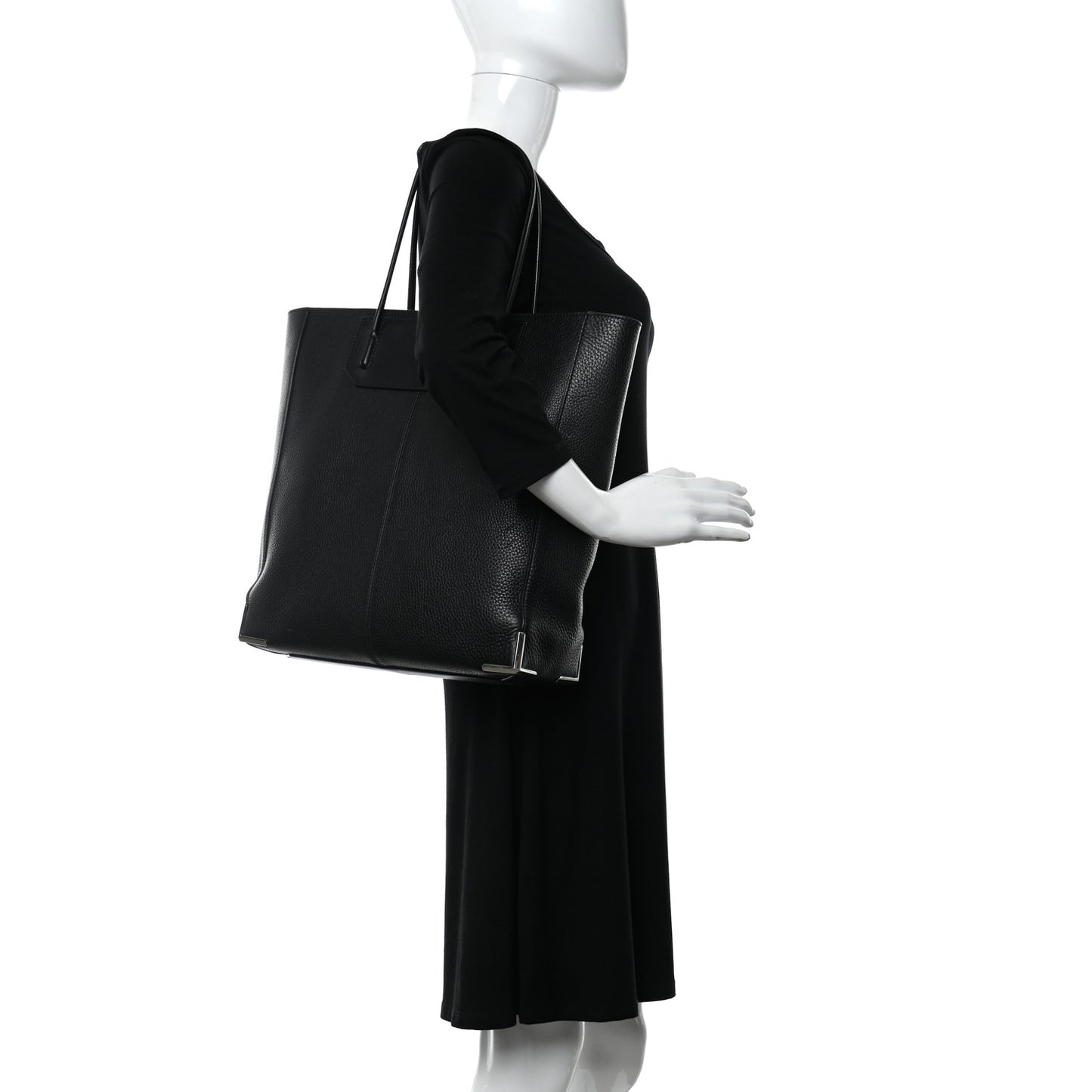 Pebbled Calfskin Large Prisma Skeletal Tote Black Silver Hardware