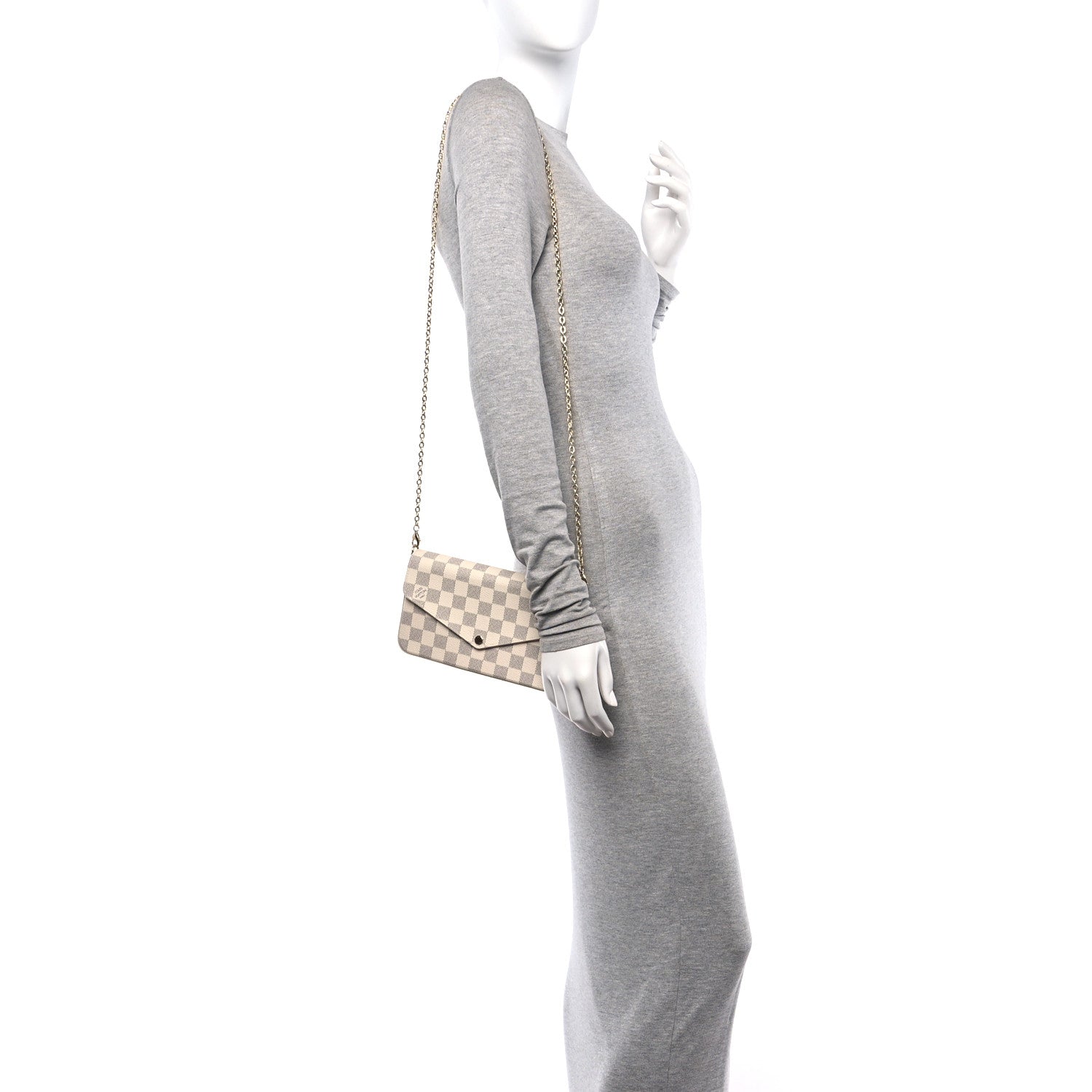 Louis Vuitton Damier Azur Pochette Felicie Chain Wallet Rose Ballerine 2 of 14