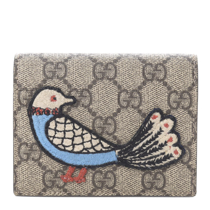 Gucci GG Supreme Monogram Bird Embroidered Card Case Beige 1 of 7