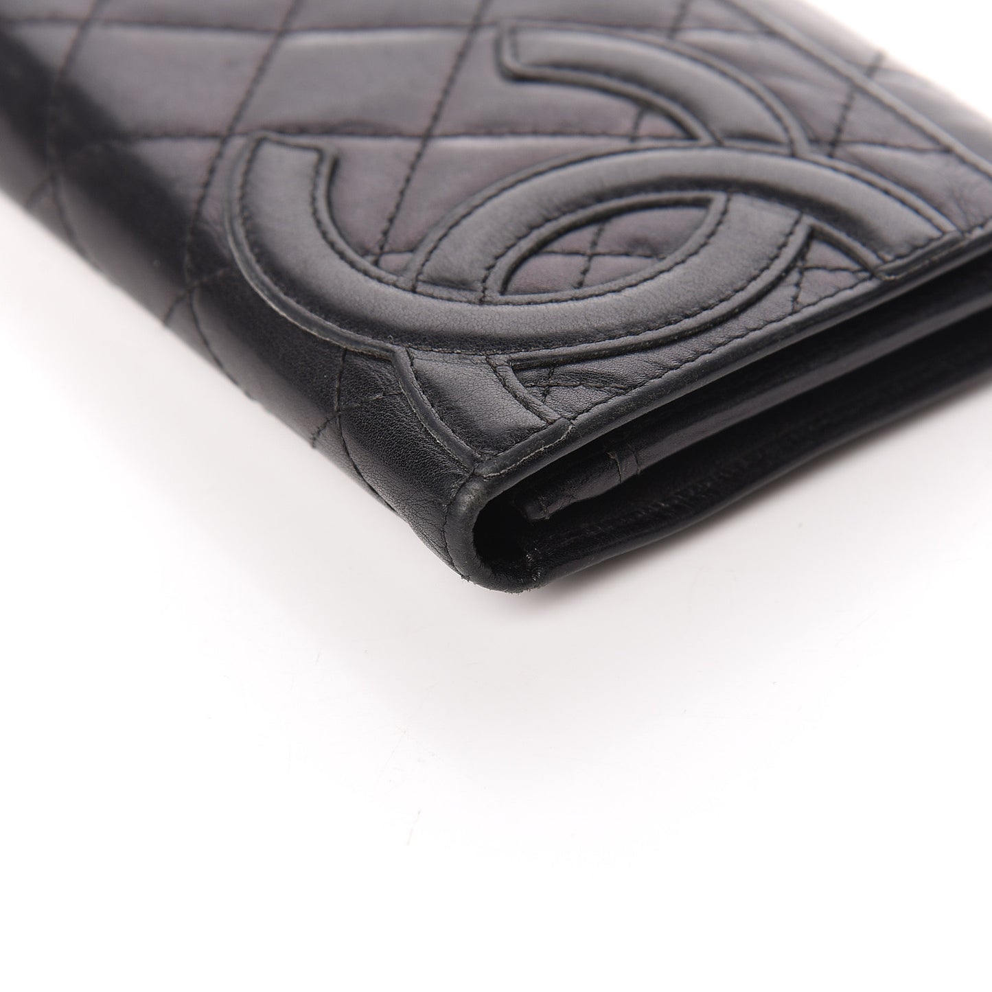 Calfskin Quilted Cambon Flap Wallet Black