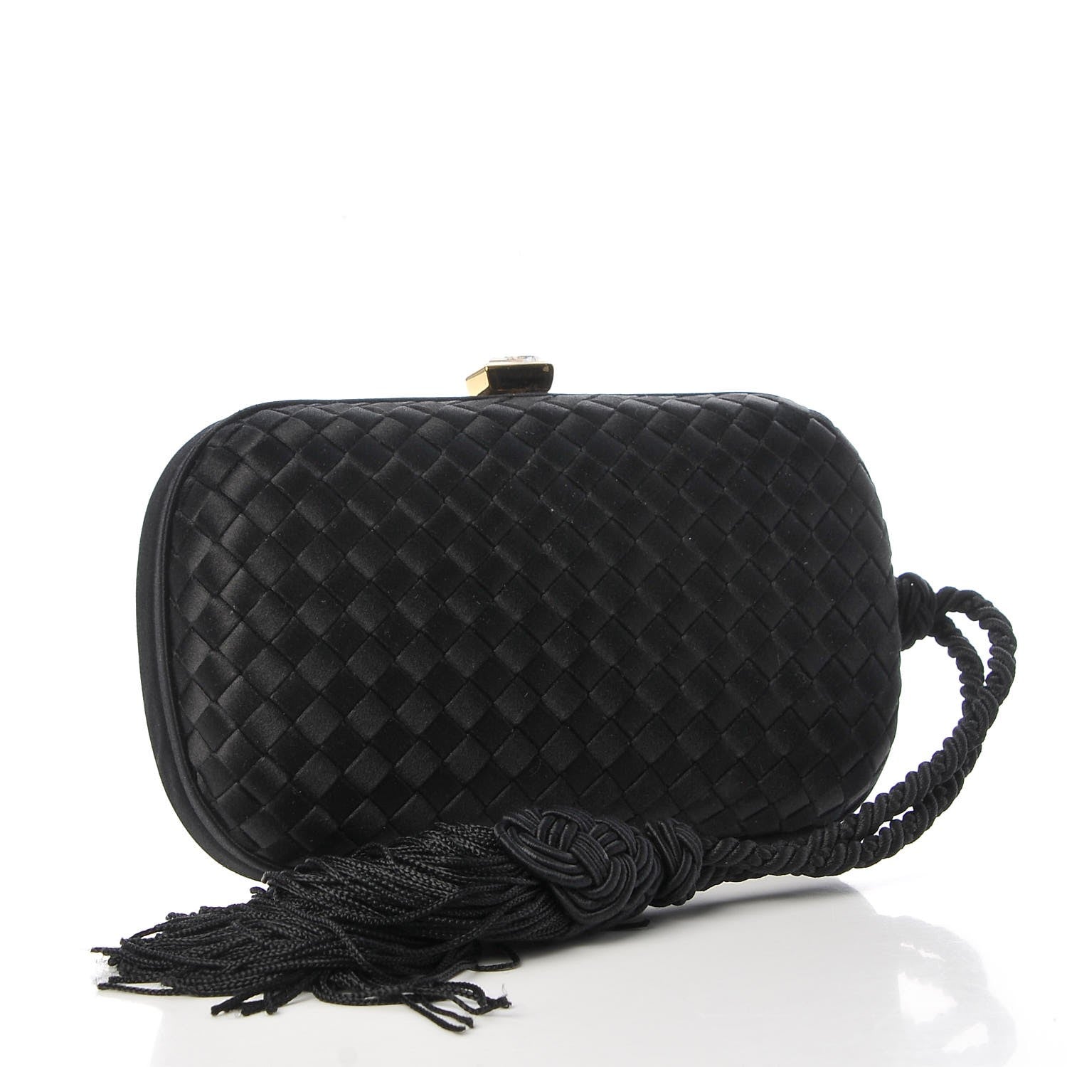 Bottega Veneta Satin Intreccio Evening Clutch Black 3 of 6