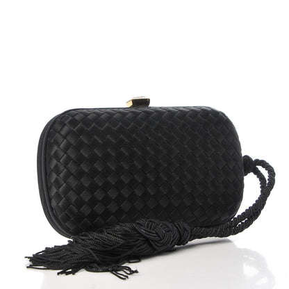 Bottega Veneta Satin Intreccio Evening Clutch Black 3 of 6