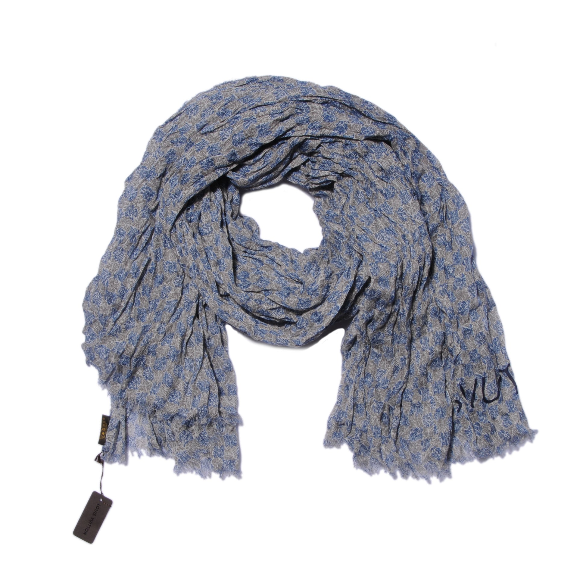 Louis Vuitton Cotton Linen Etole Damier Palm Stole Blue 3 of 7