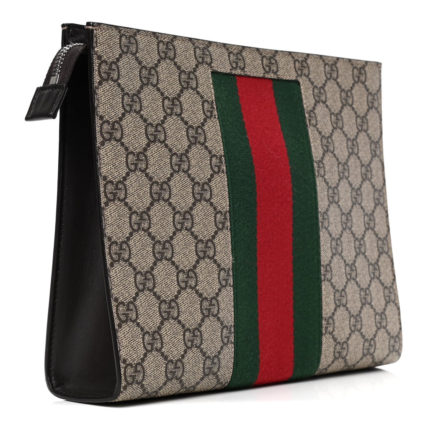 GG Supreme Monogram Selleria Calfskin Web New Web Cosmetic Case Beige Ebony Cocoa