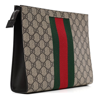 Gucci GG Supreme Monogram Selleria Calfskin Web New Web Cosmetic Case Beige Ebony Cocoa 2 of 4