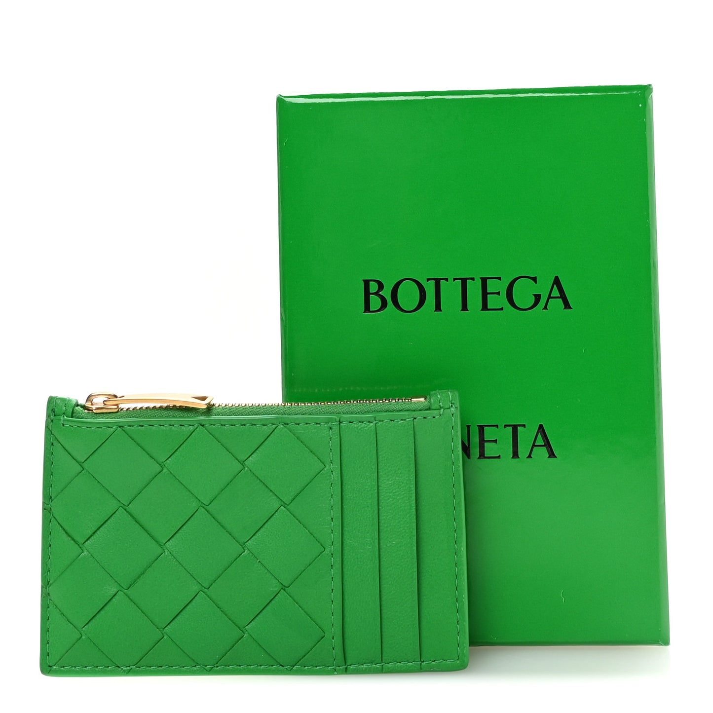 Nappa Intrecciato Zipped Card Case Parakeet