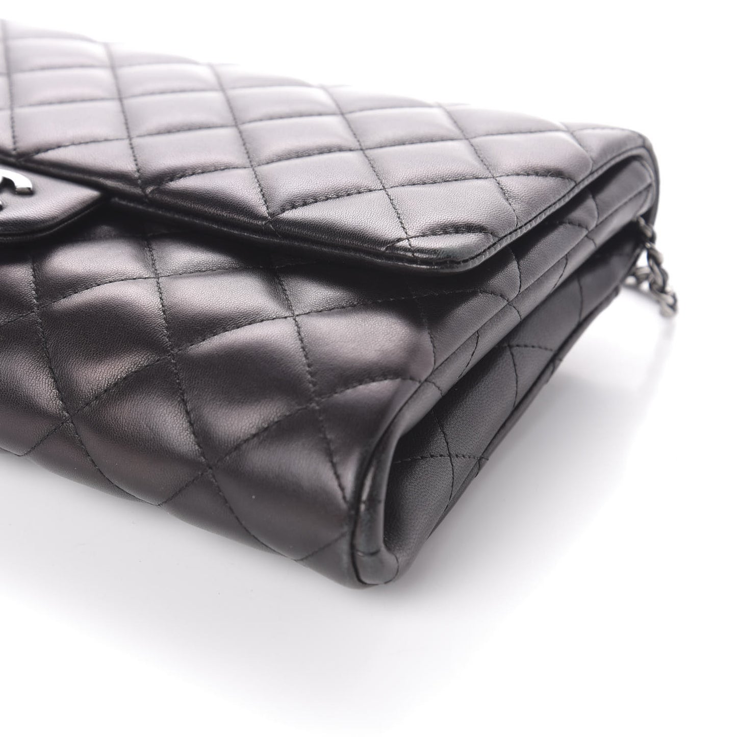 Lambskin Quilted Clutch With Chain Flap Black