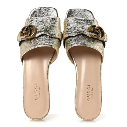 Gucci Galassia GG Marmont Flat Slide Sandals 35.5 Platino 2 of 10