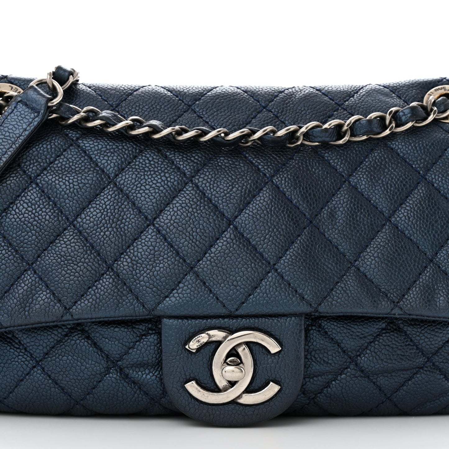Iridescent Caviar Quilted Jumbo Easy Flap Dark Blue
