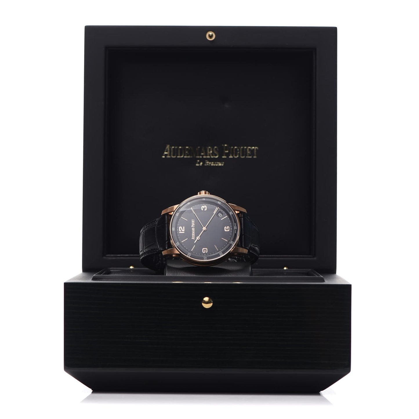 18K Rose Gold Alligator 41mm Code 11.59 Automatic Watch Black 15210OR.OO.A002CR.01