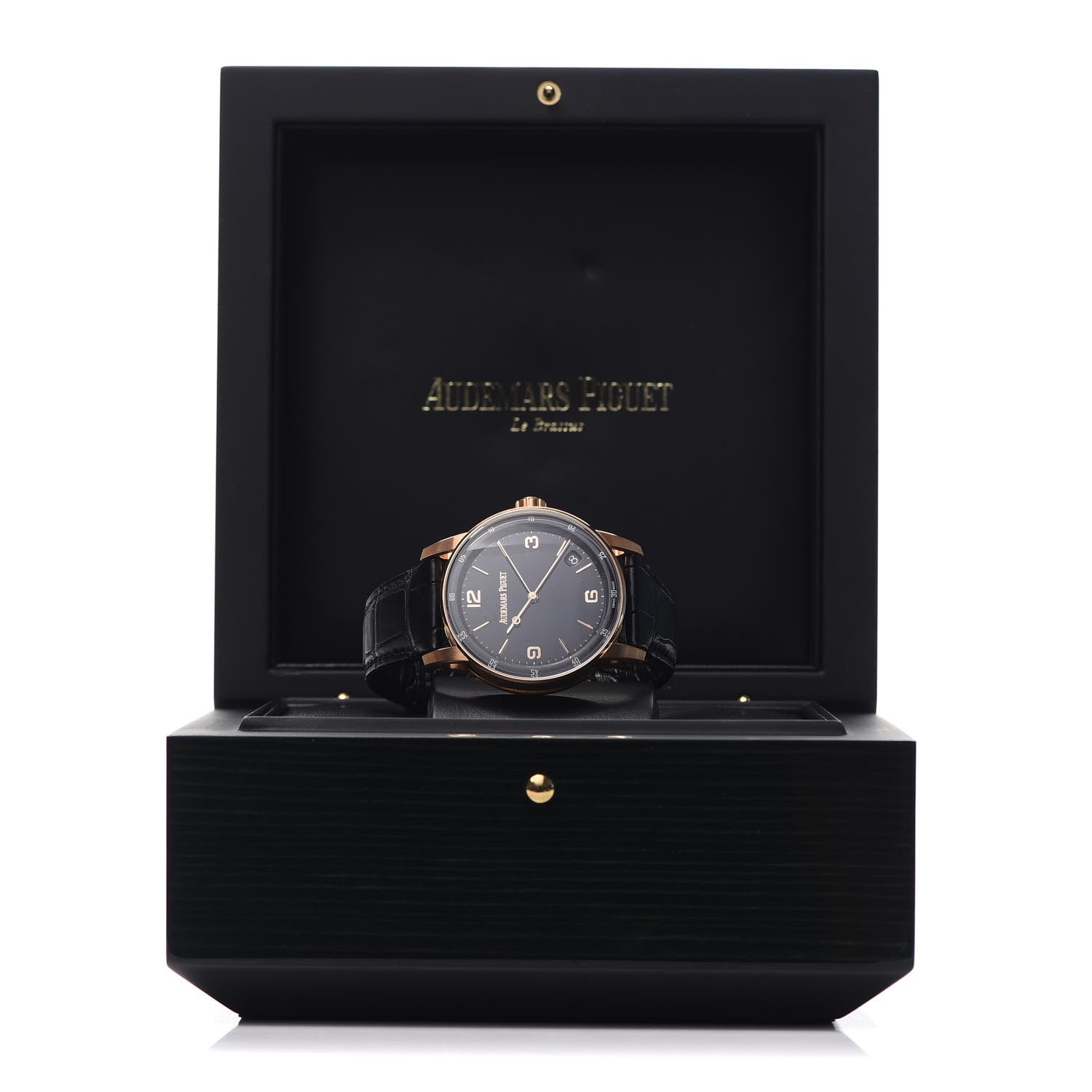 Audemars Piguet 18K Rose Gold Alligator 41mm Code 11.59 Automatic Watch Black 15210OR.OO.A002CR.01 5 of 5