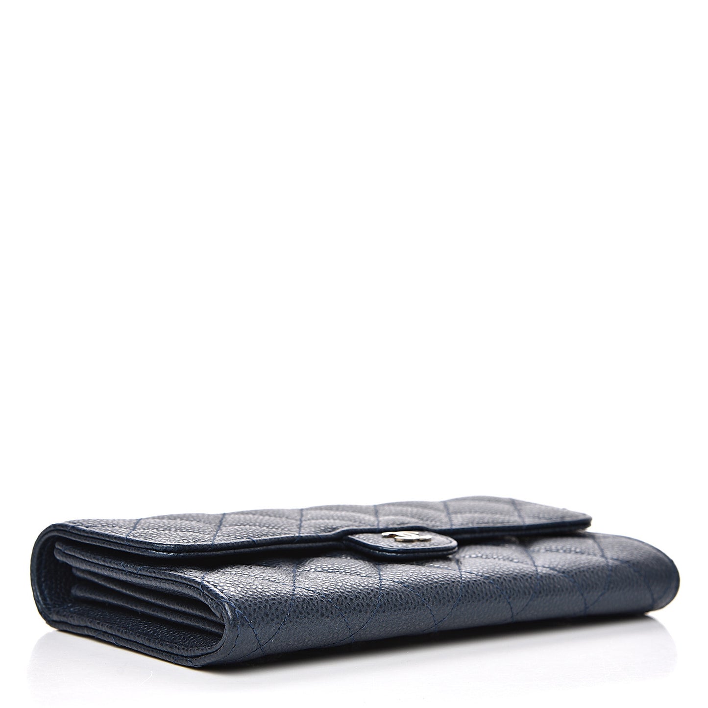 Iridescent Caviar Quilted Large Gusset Flap Wallet Dark Blue