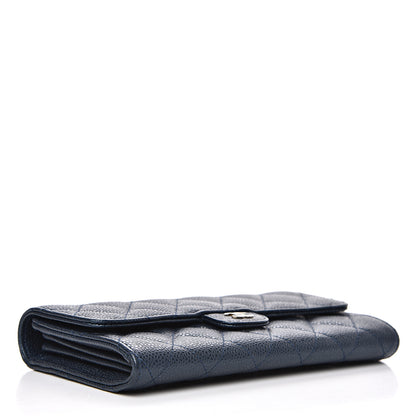 Chanel Iridescent Caviar Quilted Large Gusset Flap Wallet Dark Blue 3 of 9