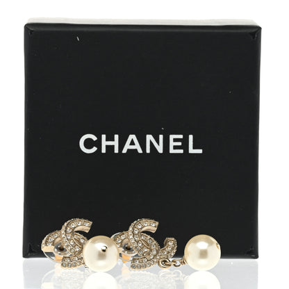 Chanel Crystal Pearl CC Drop Earrings Gold 5 of 5