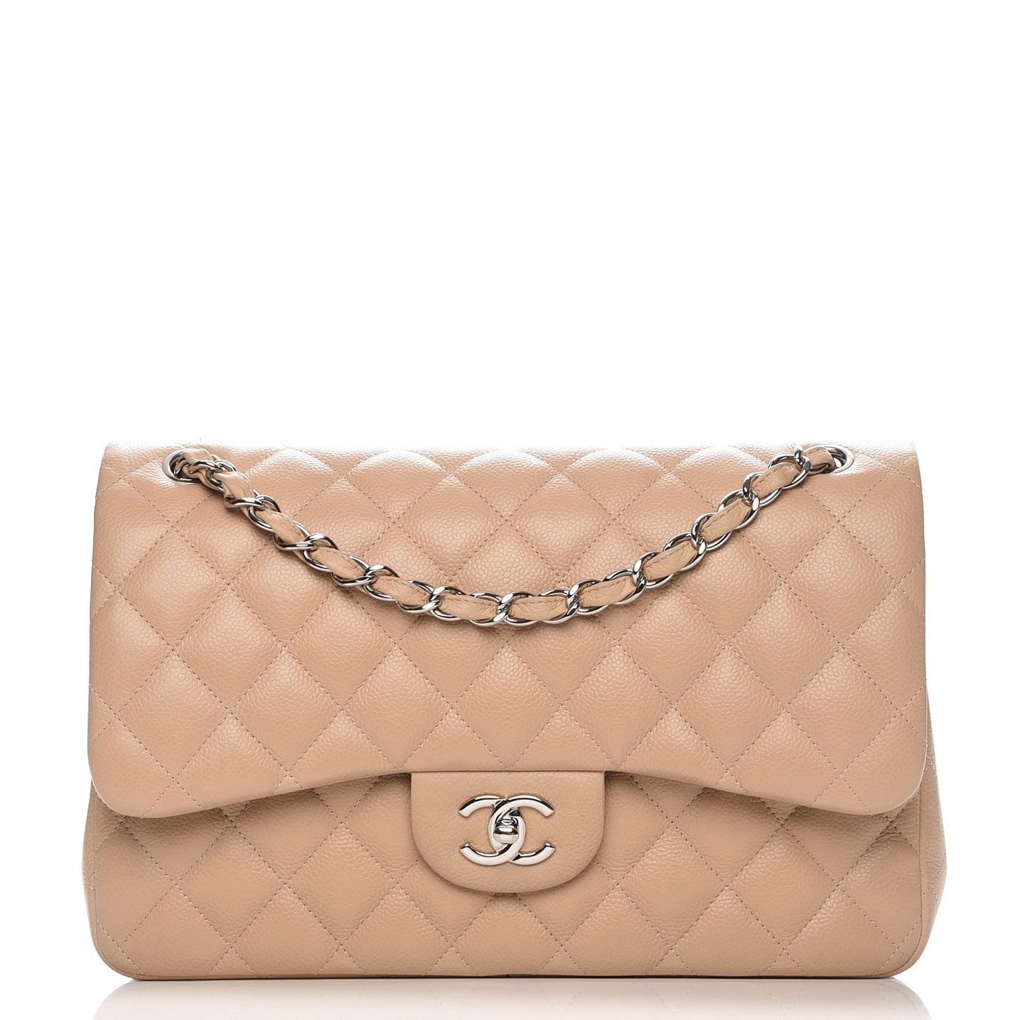 Caviar Quilted Jumbo Double Flap Beige Clair