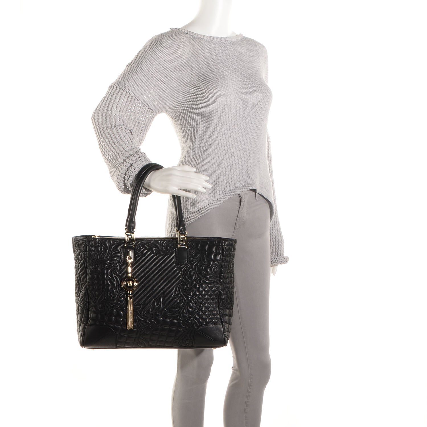 Versace Barocco Quilted Leather Elettra Vanitas Tote Black 2 of 9
