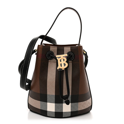 Burberry Giant Check Calfskin TB Mini Bucket Bag Dark Birch 1 of 10