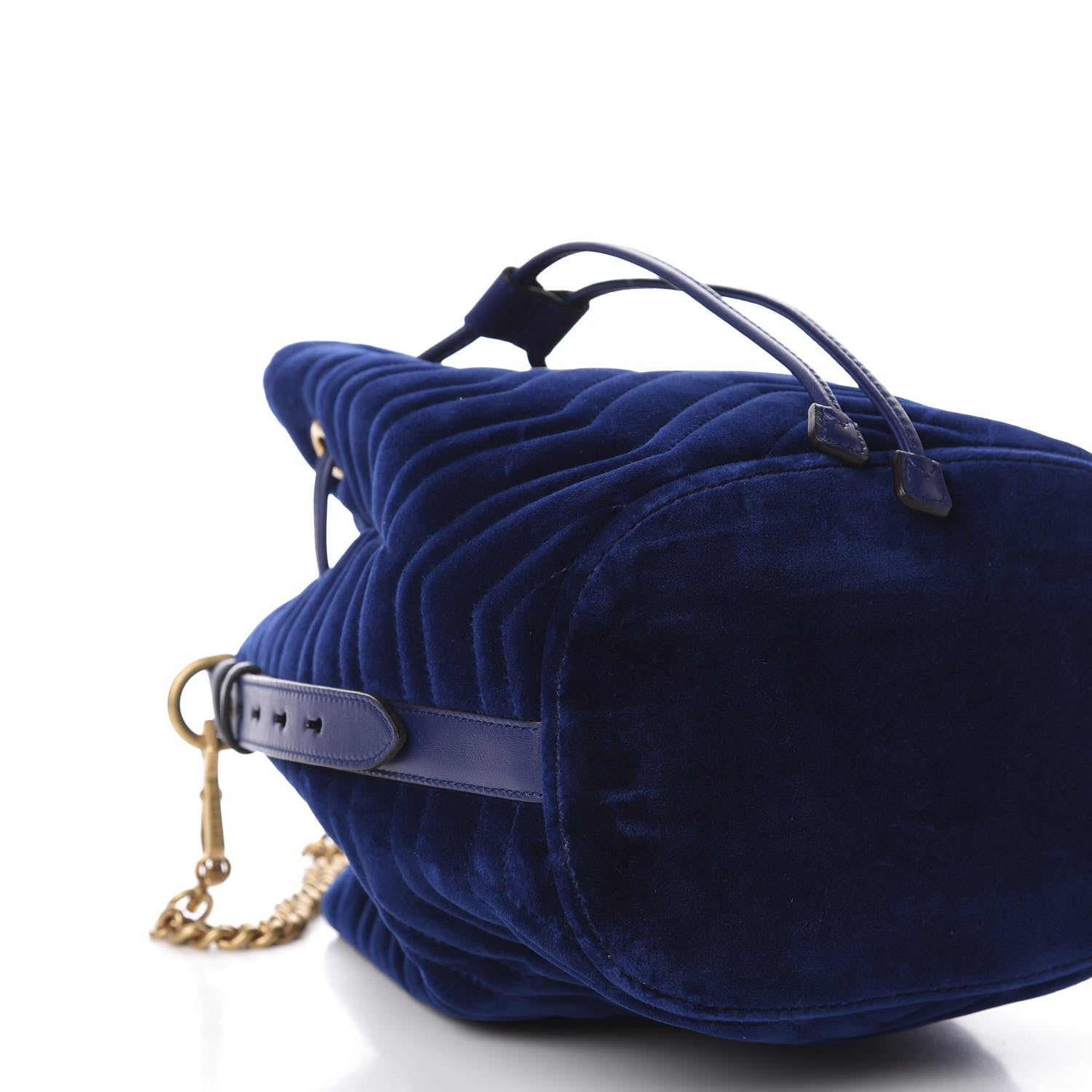 Gucci Velvet Matelasse GG Marmont Bucket Bag Cobalt Blue 5 of 10