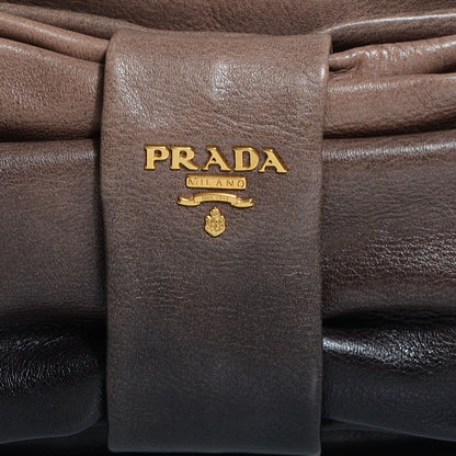 Prada Glace Calfskin Zippers Bow Clutch Ardesia Nudo 10 of 10
