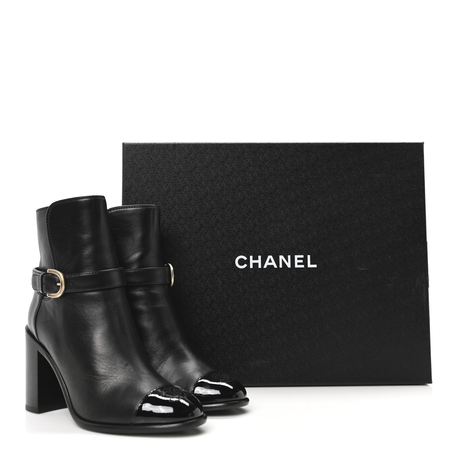 Chanel Calfskin Patent Cap Toe Interlocking CC Ankle Boots 37 Black 9 of 9