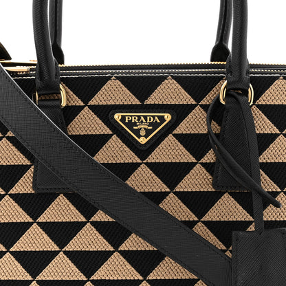 Prada Jacquard Saffiano Triangolo Symbole Embroidered Small Galleria Double Zip Tote Black Corda 8 of 10