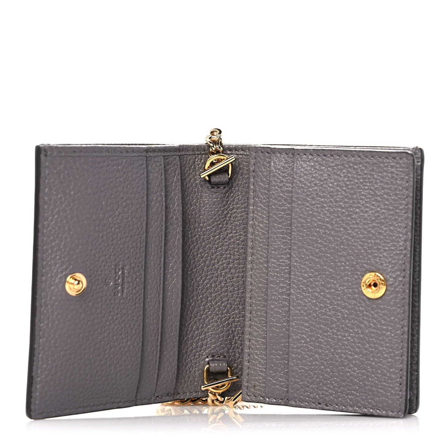 Grainy Calfskin Zumi Chain Card Case Wallet Dusty Grey
