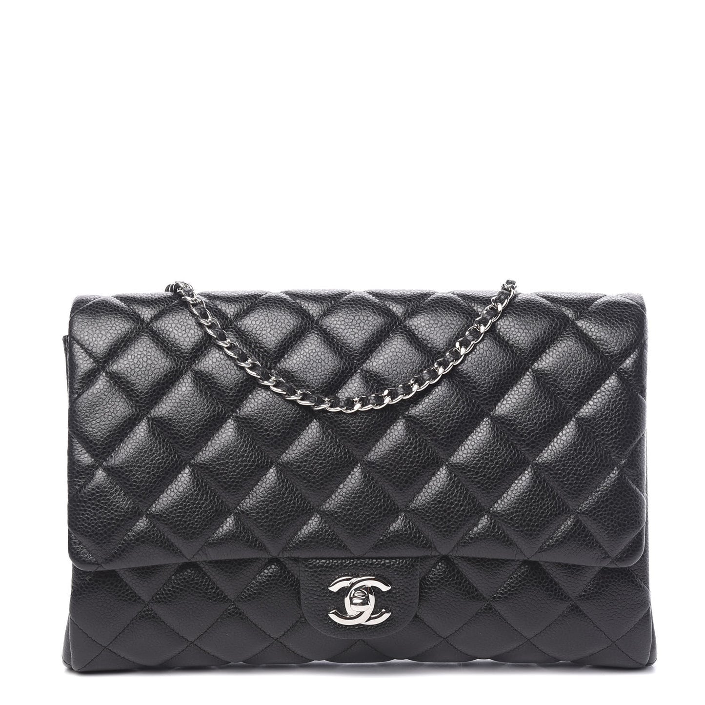 Caviar Quilted Clutch With Chain Flap Black