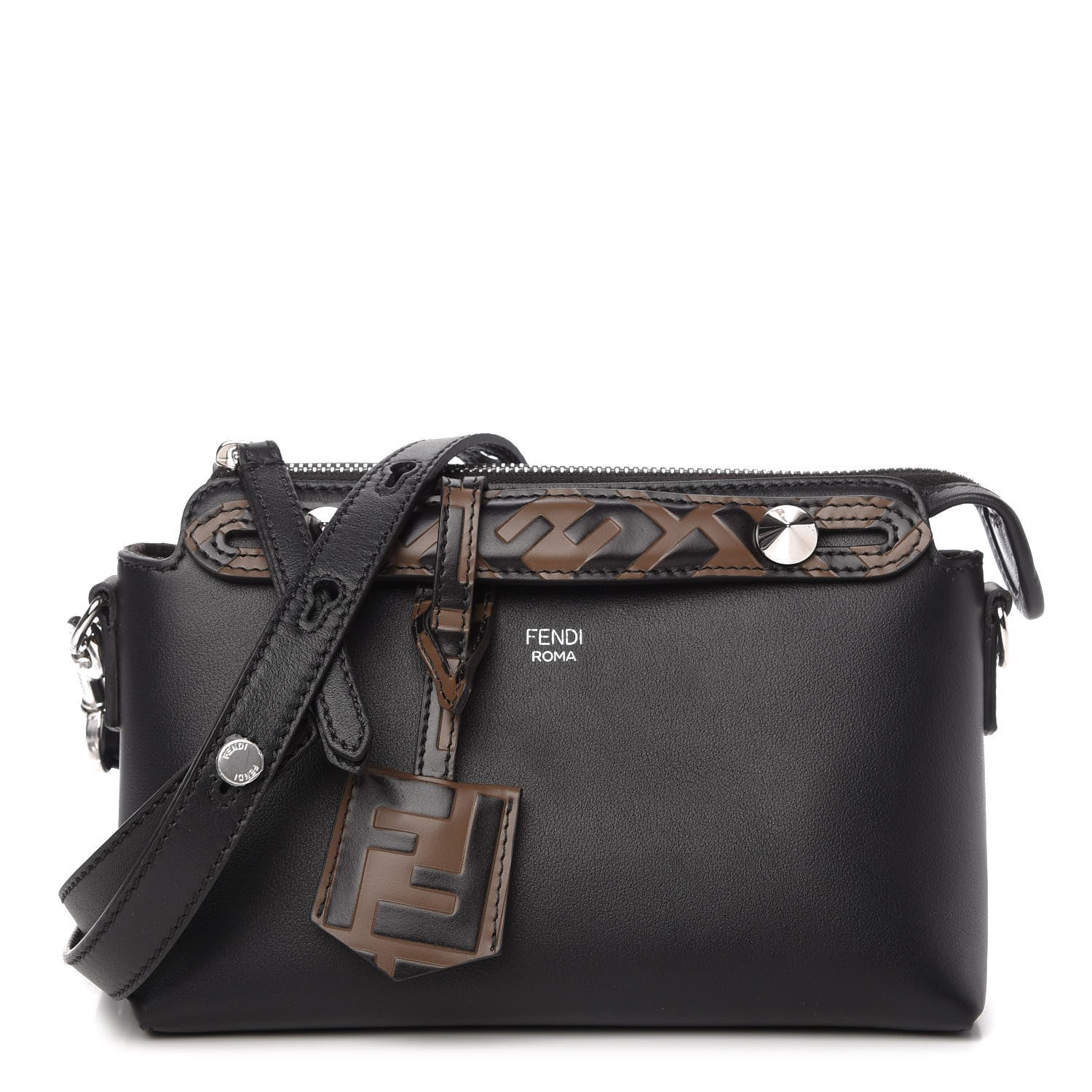 Fendi Vitello Dolce Bi-Color FF 1974 Embossed Mini By The Way Boston Bag Black Maya 1 of 10