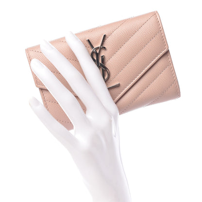 Saint Laurent Grain De Poudre Matelasse Chevron Small Monogram Envelope Wallet Pale Blush 2 of 7