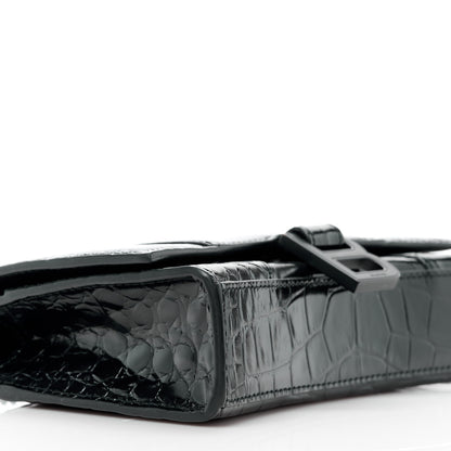 Balenciaga Shiny Calfskin Monochrome Crocodile Embossed Hourglass Wallet On Chain Black 10 of 11