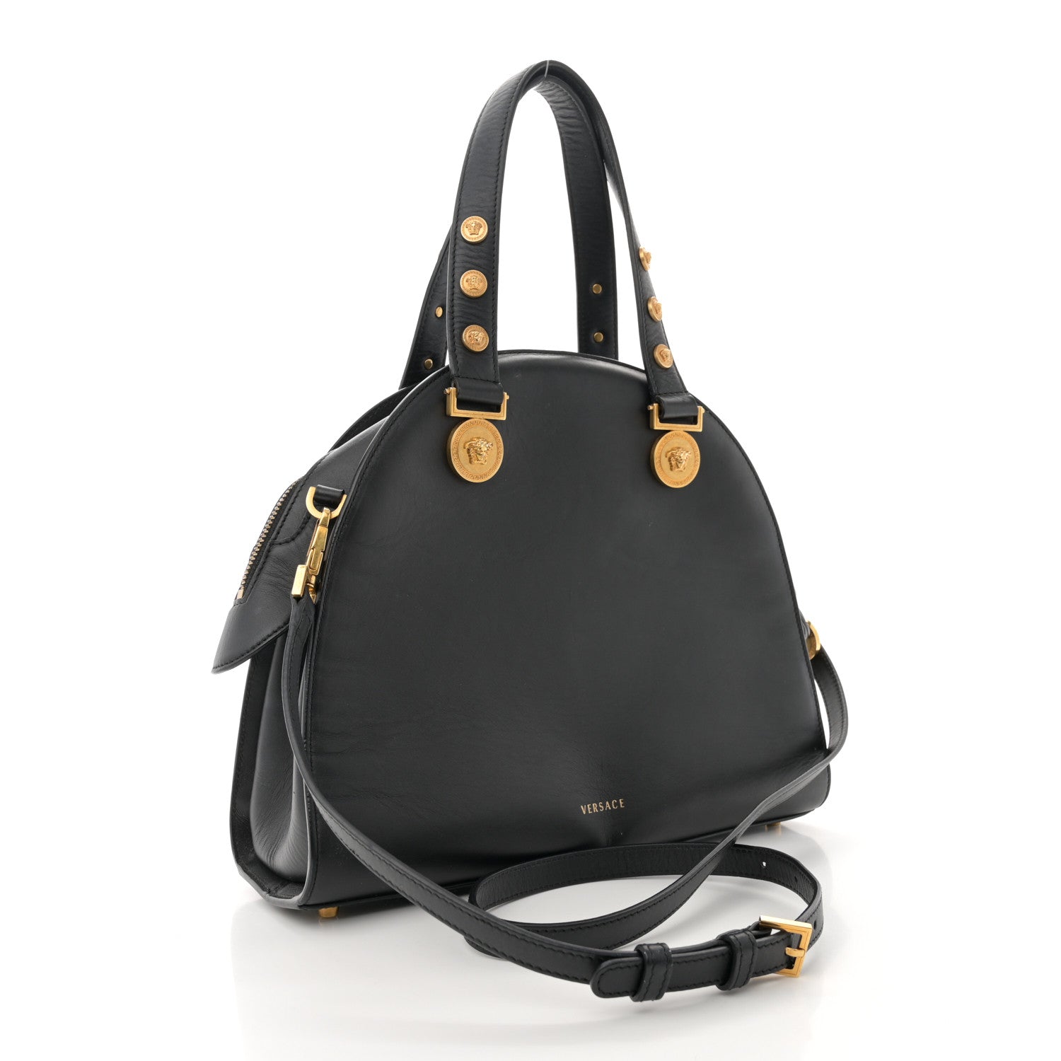 Versace Calfskin Medallion Tribute Bowling Bag Black 3 of 15