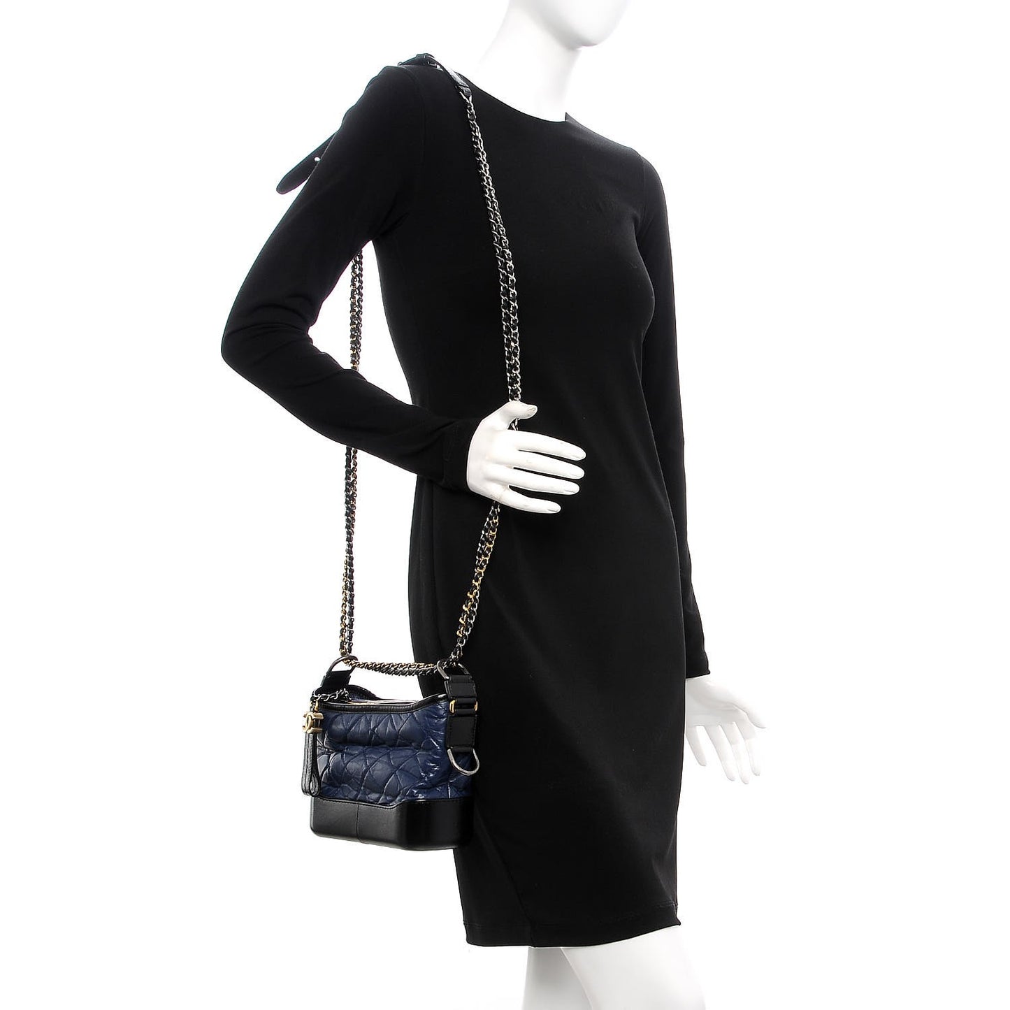 Aged Calfskin Quilted Small Gabrielle Hobo Navy Black