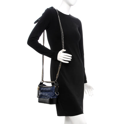 Chanel Aged Calfskin Quilted Small Gabrielle Hobo Navy Black 2 of 10
