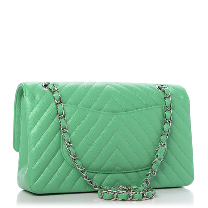Chanel Caviar Chevron Quilted Medium Double Flap Green 4 of 11