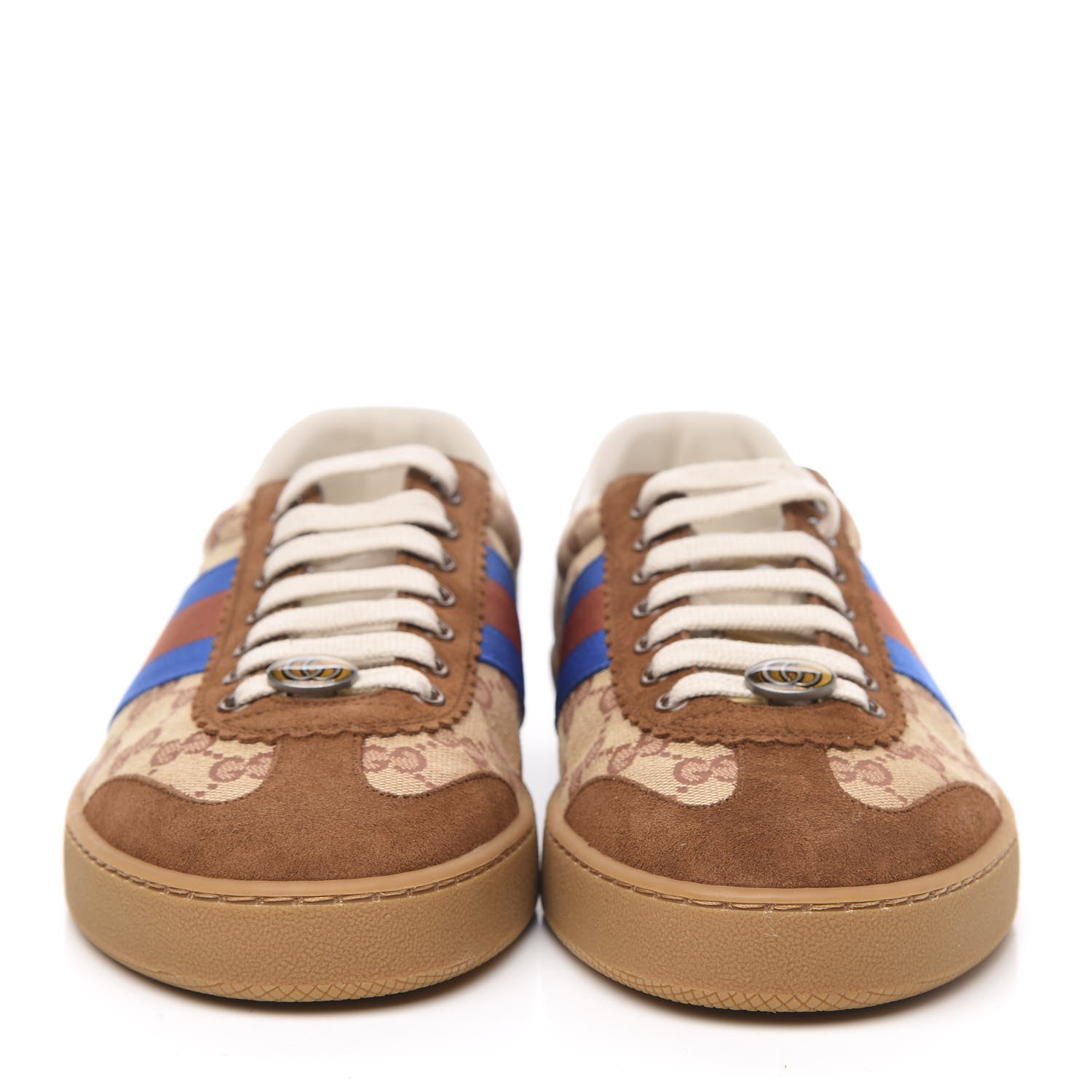 Gucci GG Monogram Suede Web Mens G74 Sneakers 9.5 Beige Ruggine Cuir 2 of 10
