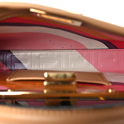 Fendi Vitello Seta Nappa FF Embossed Mini Peekaboo Iconic Satchel Miele Scuro Miele Scuro 5 of 12