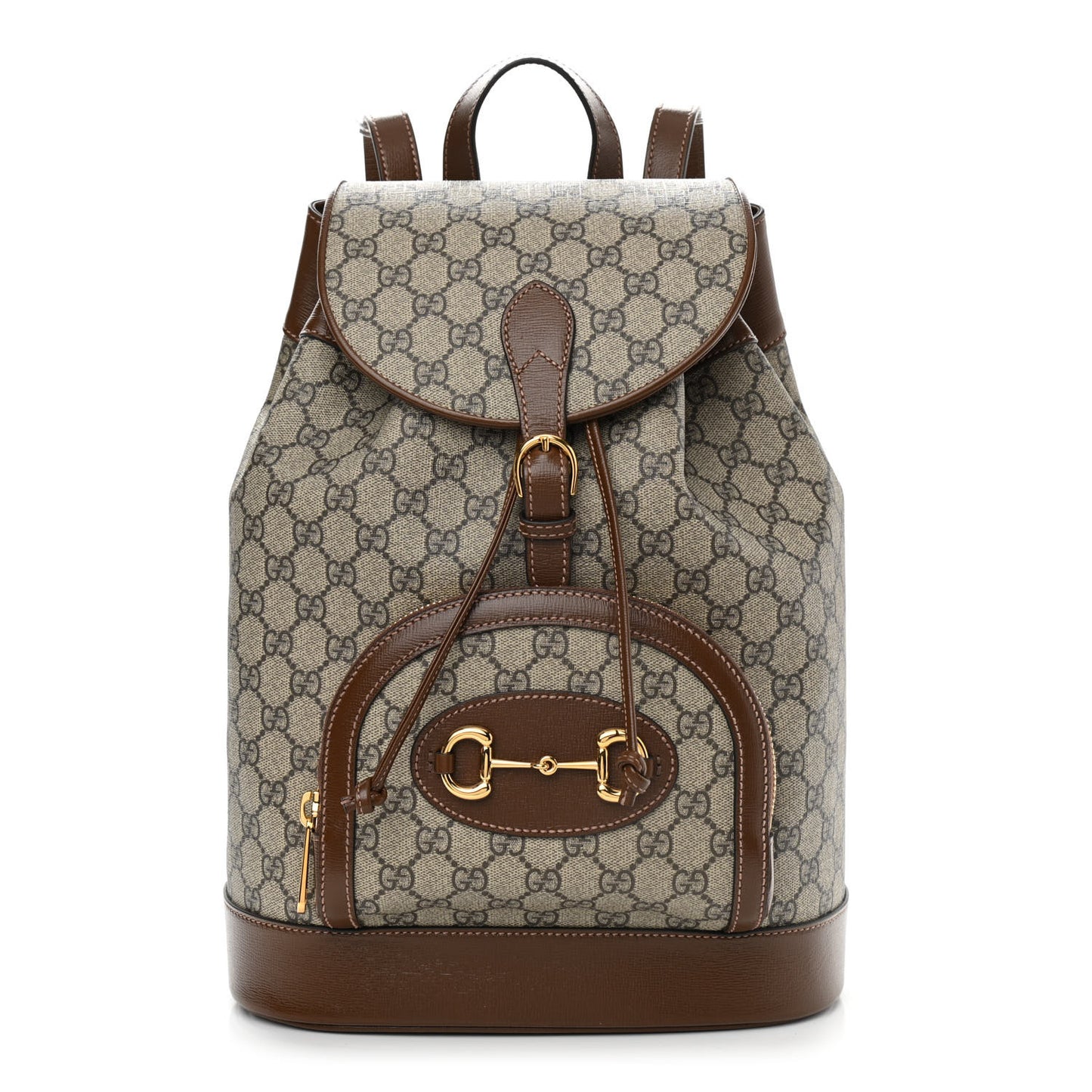 GG Supreme Monogram Calfskin Horsebit 1955 Single Buckle Backpack Beige Brown Sugar