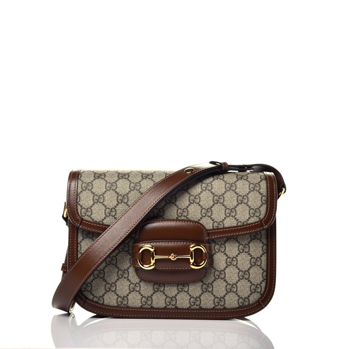 GG Supreme Monogram Horsebit 1955 Shoulder Bag Beige Brown Sugar