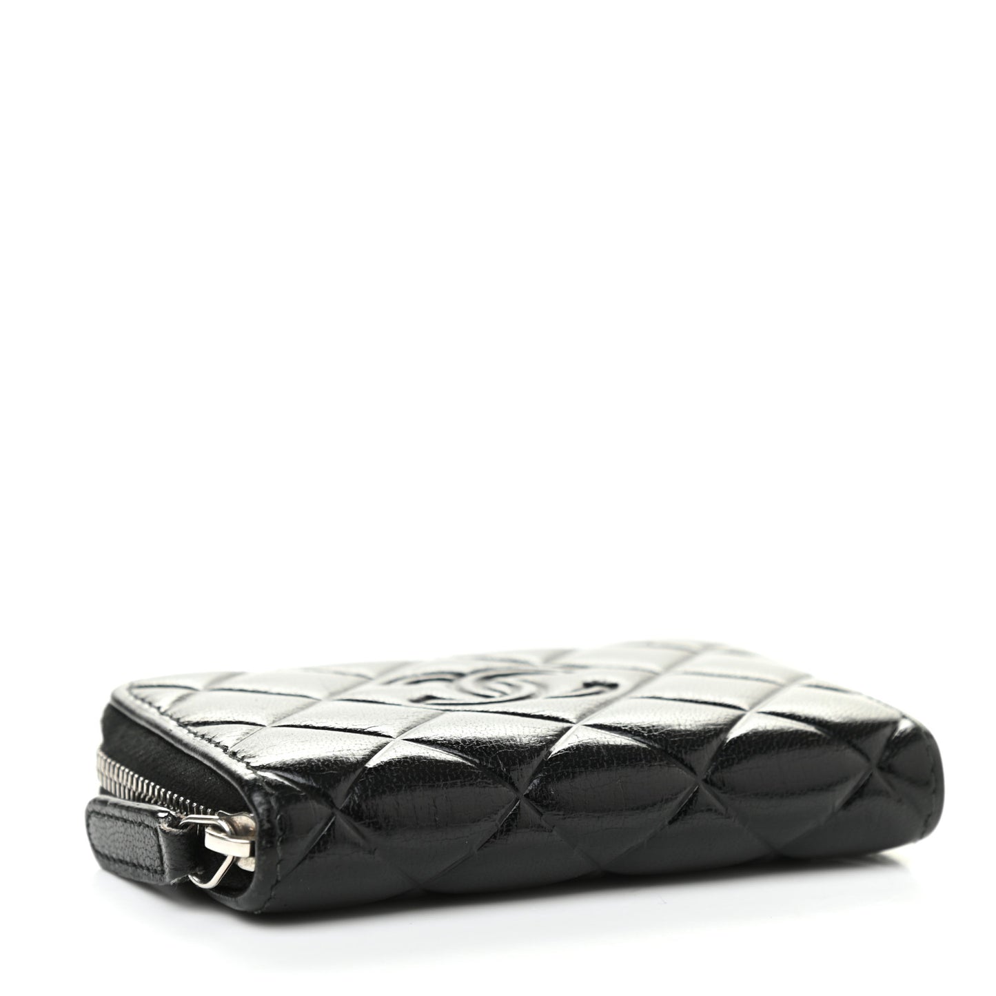 Lambskin Quilted Diamond CC Zip Around Coin Purse Black
