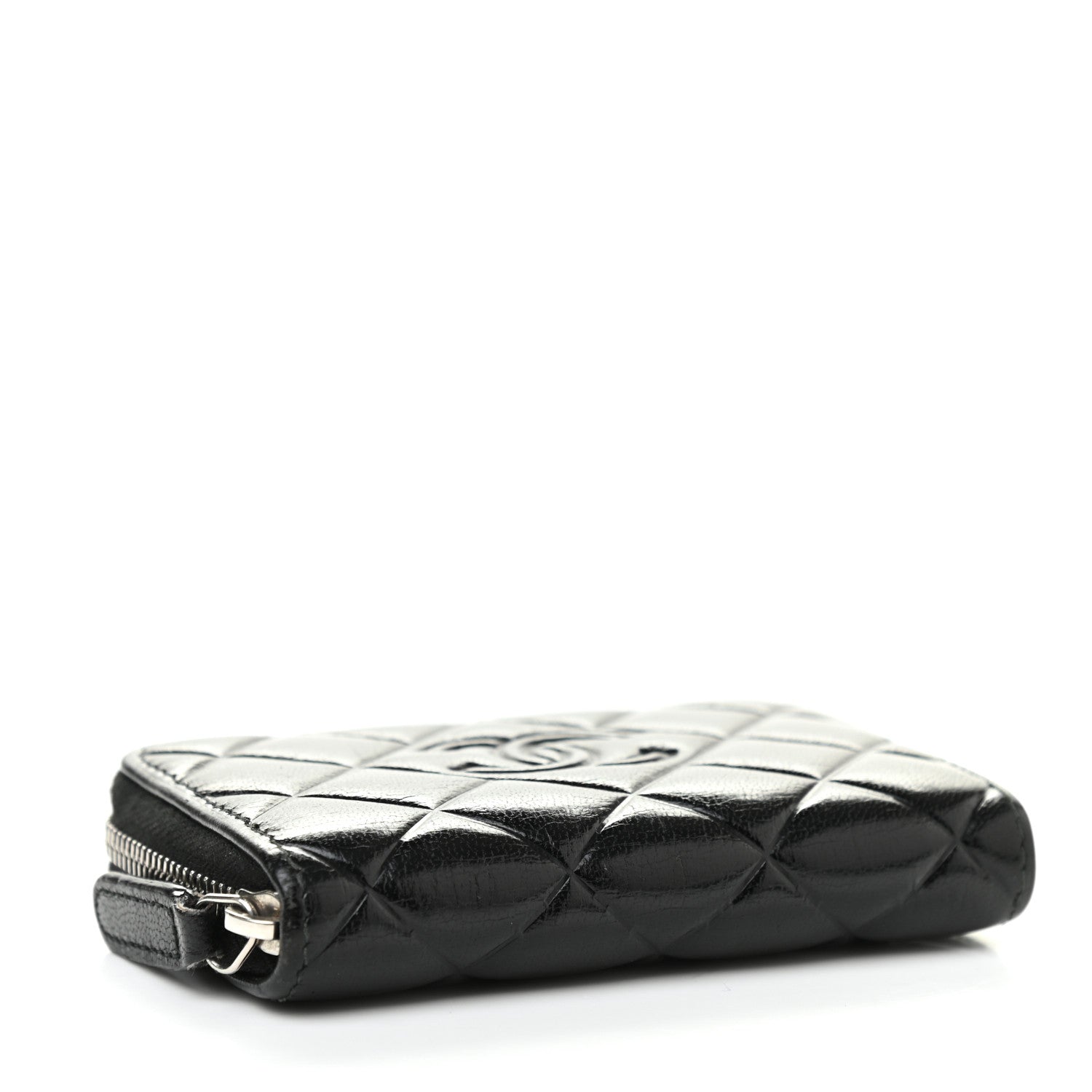 Chanel Lambskin Quilted Diamond CC Zip Around Coin Purse Black 4 of 7