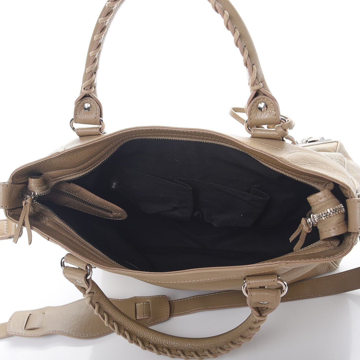 Chevre Silver Metallic Edge Hardware Velo Beige Latte