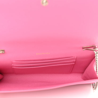 Balenciaga Signature Grained Calfskin Logo Ville Wallet on Chain Bubble Gum Black 5 of 10