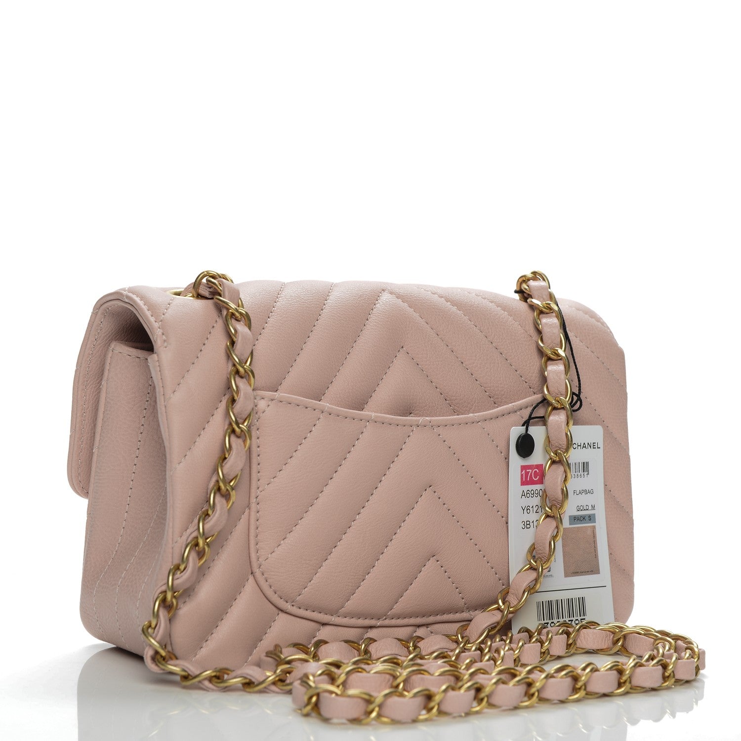 Chanel Calfskin Chevron Quilted Mini Rectangular Flap Light Pink 3 of 7
