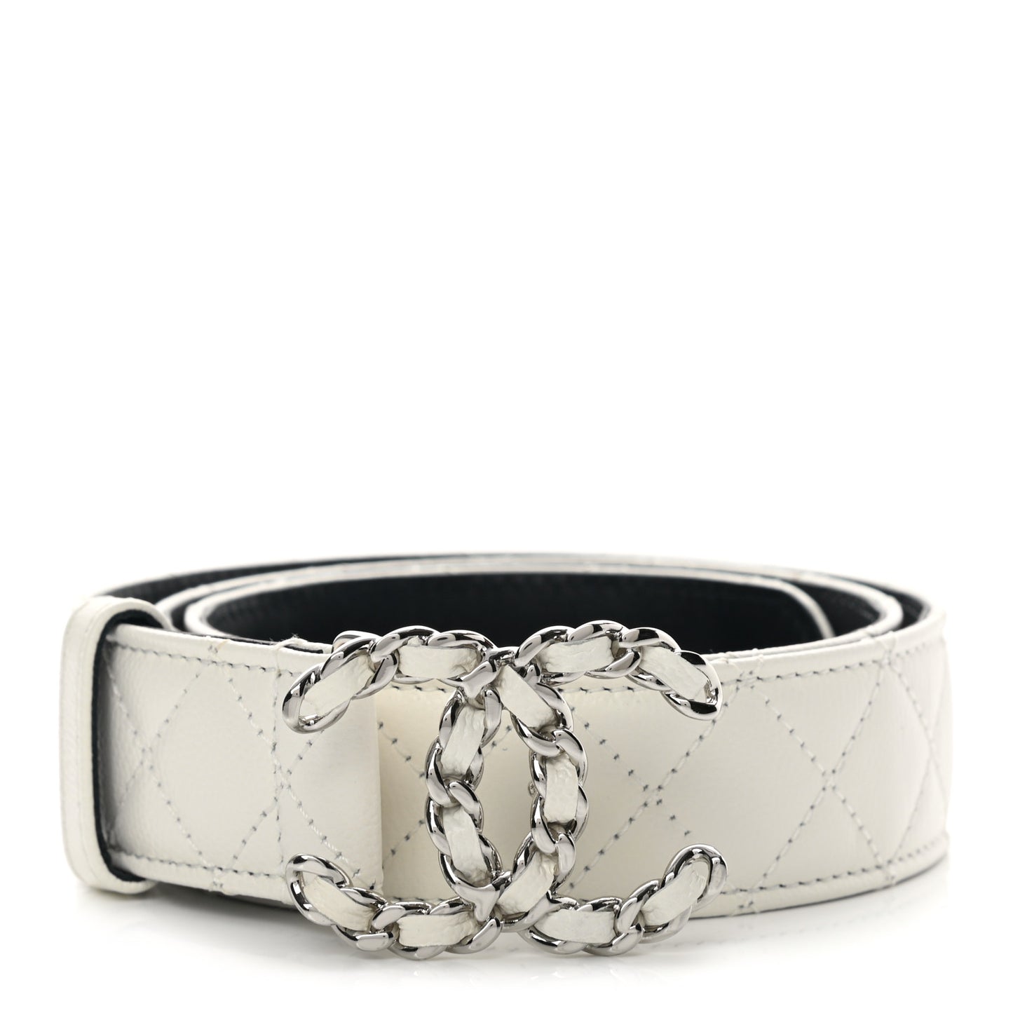 Caviar Quilted CC Chain Belt 75 30 White