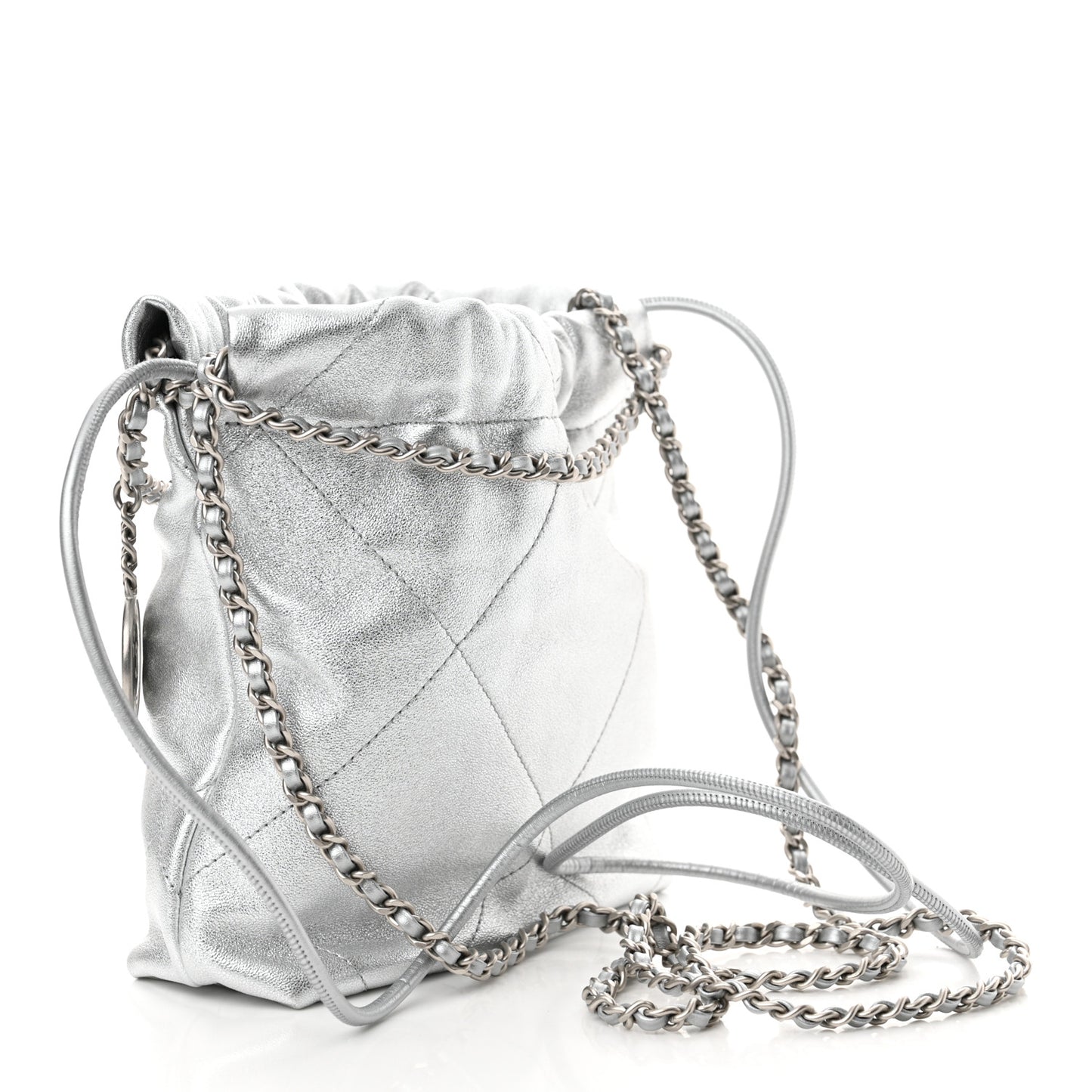 Metallic Lambskin Quilted Mini Chanel 22 Silvery